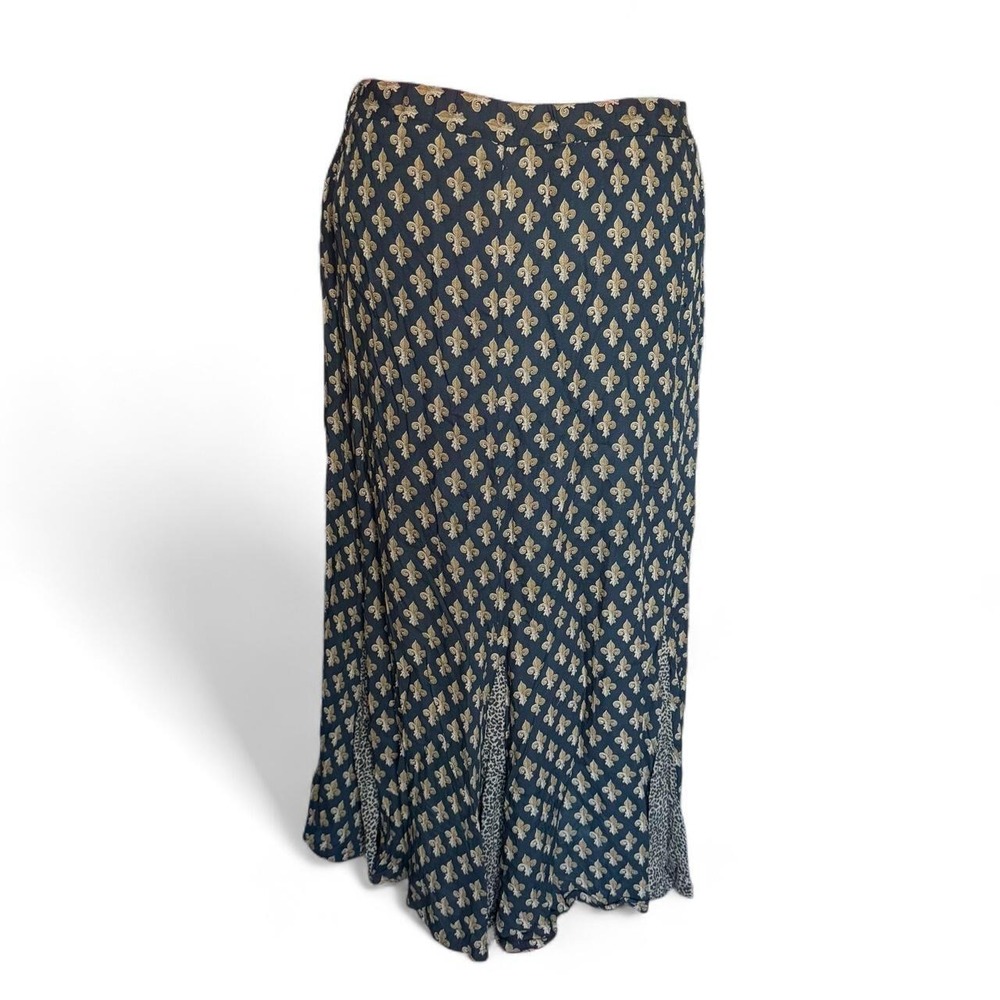 VTG Lucia Lukken broomskirt black gold maxi skirt fleur de lis & leopard small